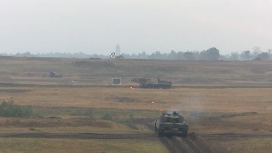 German Leopard Tank firing rounds whilst training on Sennelager Ranges