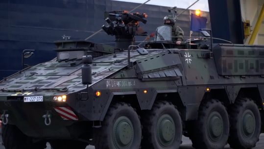  German troops and military vehicles arrive in Lithuania as part of NATO boost