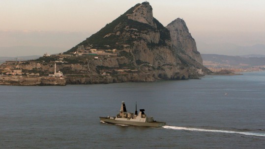 HMS Defender undertaking a sovereignty patrol in Gibraltar