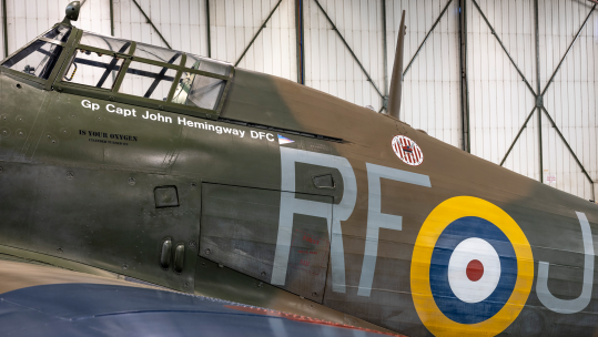 Gp Capt John Hemingway DFC on side of Hurricane LF363 CREDIT RAF