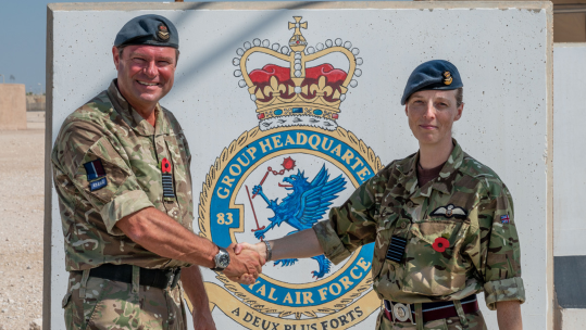 Group Captain Bishop taking over from Group Captain Diggle as RAF Commander in the Middle East 071123 CREDIT RAF 