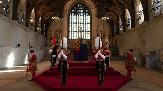 Guards stand by the coffin of the late Queen Elizabeth II at the Palace of Westminster (Picture: MOD).