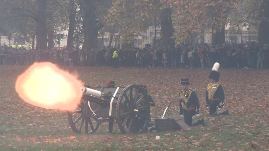 The King's Troop Royal Horse Artillery fires 41 volleys to mark the birthday of King Charles III in London (Picture: Forces News).