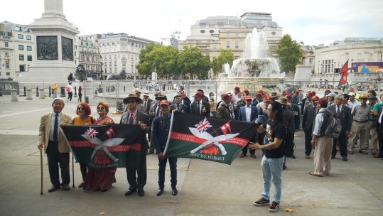 Gurkha pensions rights campaigners at Trafalgar Square