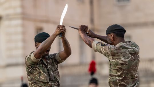 Gurkha perform a traditional kukri display Horse Guards 080726 CREDIT MOD