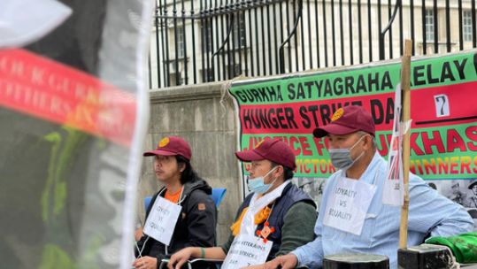 Gurkha veterans on hunger strike on Whitehall, London 