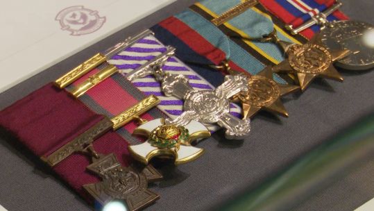 Guy Gibson's medals exhibition Lincolnshire 12032020 CREDIT BFBS