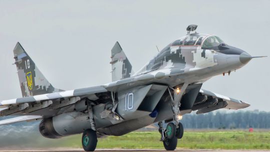 Ukrainian Air Force MiG-29 taking off for a training mission
