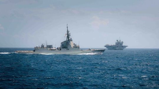 The New Zealand warship, Te Kaha, is currently getting used to working with the multinational force (Picture: Royal Navy)