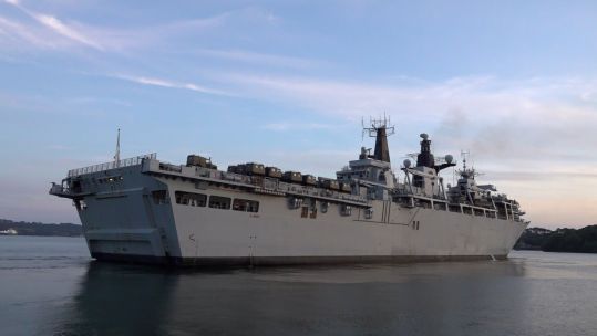 HMS Albion departs Devonport ahead of a three month deployment.