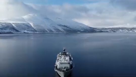 HMS Albion in a Norwegian fjord 12032023 CREDIT HMS Albion, Royal Navy