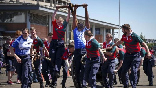 HMS Albion's field gun team put on a display for visitors in Leith in 2022 CREDIT Royal Navy