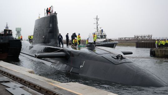 HMS Anson leaving BAE Systems Barrow in Furness fifth Astute-Class attack submarine begins sea trials 2 190223 CREDIT MOD