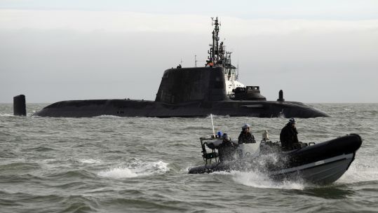 HMS Anson leaving BAE Systems Barrow in Furness fifth Astute-Class attack submarine begins sea trials 5 190223 CREDIT MOD.jpg