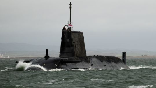 HMS Anson leaving BAE Systems Barrow in Furness fifth Astute-Class attack submarine begins sea trials