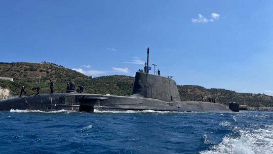 HMS Audacious in Crete, Mediterranean during her first operational deployment DATE UNKNOWN CREDIT Royal Navy