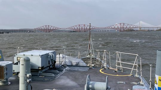Cover image: HMS Blyth approaches the Forth crossings on her way to Rosyth (Picture: Royal Navy).