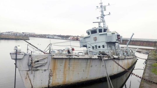 HMS Bronington partially submerged and listing at her berth 27072022 CREDIT Royal Navy.jpg