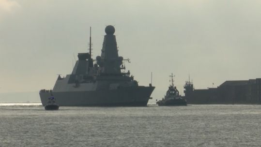HMS Diamond arrives in Portsmouth.