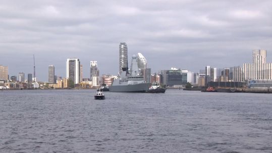 HMS Diamond arriving in London ahead of King Charles' coronation