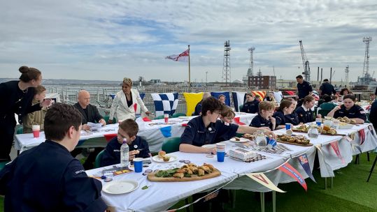 This VE Day 80 party took place early on board HMS Duncan