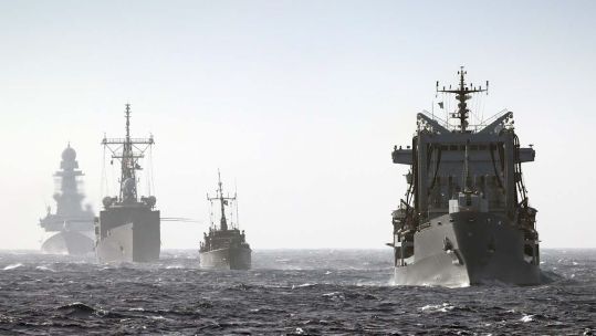 HMS Duncan leads Nato warships through minefield exercise in Mediterranean (Picture: Royal Navy).