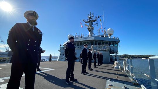 Personnel on board HMS Enterprise in UK waters.