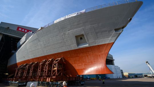 HMS Glasgow rolls out into open air first Royal Navy Type 26 frigate 18042021 CREDIT BAE.