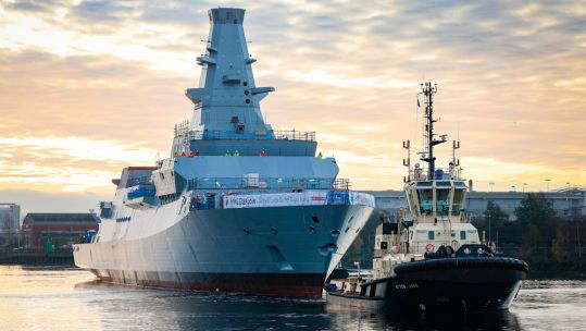 HMS Glasgow to Scotstoun shipyard after being floated on the Clyde 03122022 CREDIT MOD