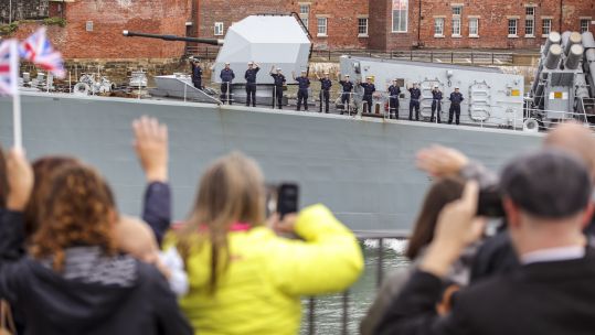 HMS Kent leaving Portsmouth for the Gulf 120819 CREDIT Royal Navy