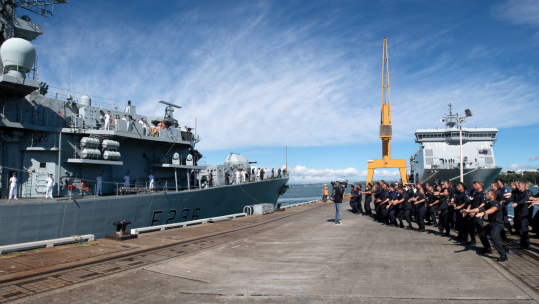 HMS Montrose Receives Ceremonial Greeting On Entering New Zealand Credit Royal NZ Navy 