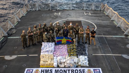 HMS Montrose after seizing nearly £15 million of drugs in the Gulf of Oman 