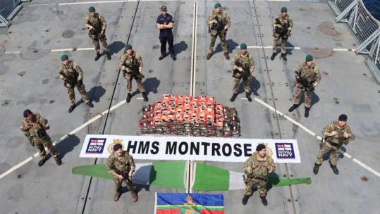 HMS Montrose crew with 450kg methamphetamine bust from the Arabian Sea 