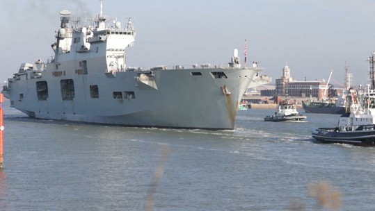 HMS Ocean leaves Portsmouth