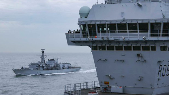 HMS Portland and RFA Tidesurge joined HMS Prince of Wales as she sails north for Exercise Steadfast Defender 220224 CREDIT ROYAL NAVY