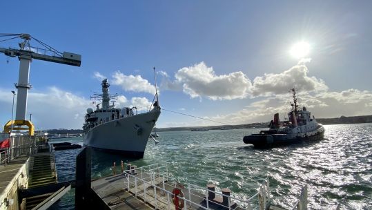 HMS Portland leaves Devonport after major revamp 270321 CREDIT MOD