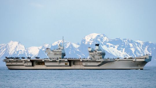 HMS Prince Of Wales  through one of Norways many fjords 08032024 CREDIT MOD