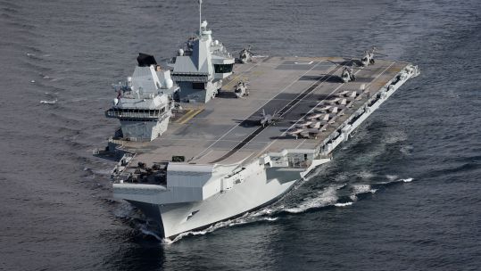 HMS Prince of Wales assembled for the start of Exercise Joint Warrior 24022024 CREDIT MOD
