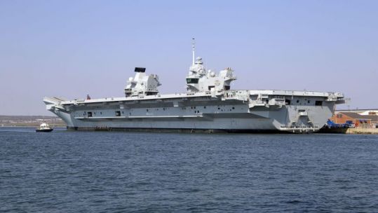 HMS Prince of Wales shown in Portsmouth Harbour