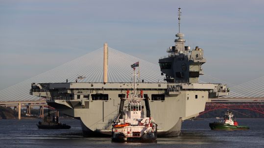 HMS Prince of Wales leaves Rosyth for the first time