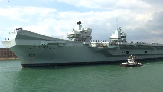 HMS Prince of Wales leaving Portsmouth Naval Base for the US 27082022 CREDIT BFBS