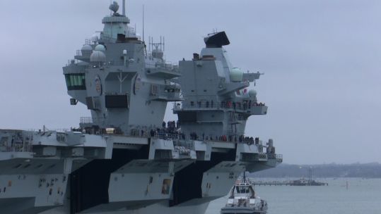 The Royal Navy’s flagship was welcomed back by the crew’s families and well-wishers 