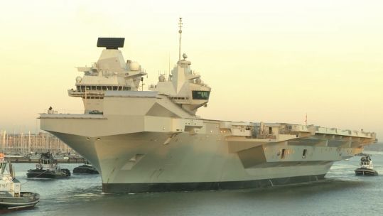 HMS Prince of Wales sailing from Portsmouth