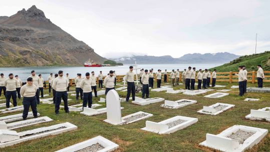 HMS Protector sailors pay respect to legendary Antarctic explorer Ernest Shackleton 14122021 CREDIT Royal Navy