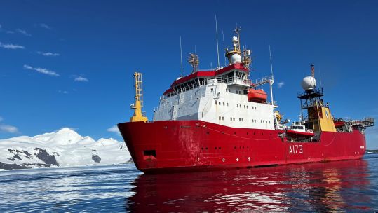 HMS Protector says farewell to the Falklands after 4 months of working in the Antarctic 09032023 CREDIT HMS Protector