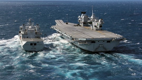 HMS Queen Elizabeth Refueling At Sea