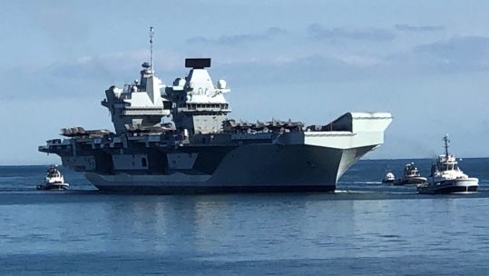 HMS Queen Elizabeth arrives in Portsmouth 190521 CREDIT BFBS