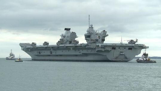 HMS Queen Elizabeth departing Portsmouth for a training exercise after her departure was postponed due to COVID-19 090920 SOURCE BFBS.jpg