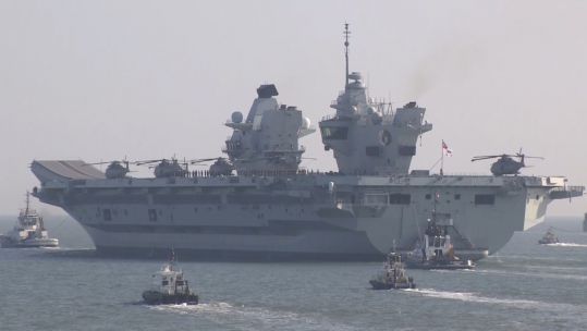 HMS Queen Elizabeth departs Portsmouth for Exercise Joint Warrior 210920 CREDIT BFBS
