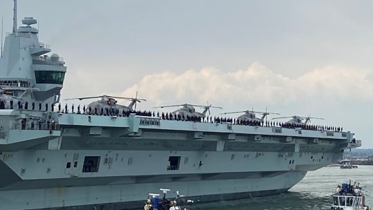 HMS Queen Elizabeth departs Portsmouth for her maiden deployment 010521 CREDIT BFBS